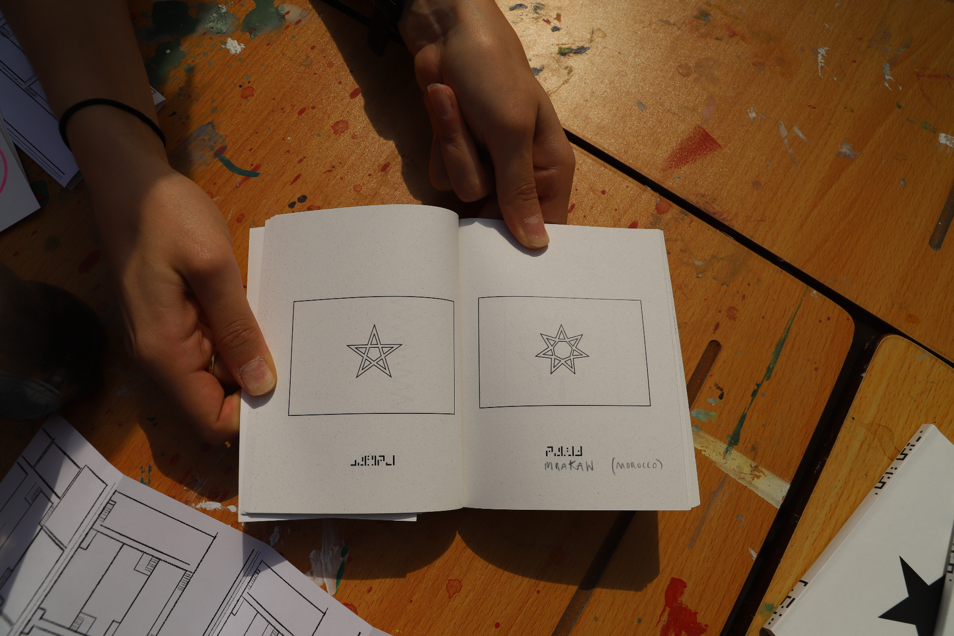 Hand-drawn flag sketches in a notebook